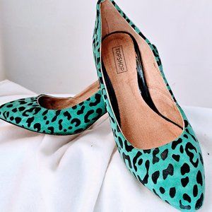 Top Shop Suede Green Leopard/Cheetah Print Heels Sz 9/ 40